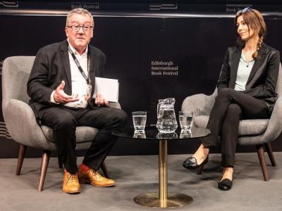 Allan Little and Elif Shafak at the Book Festival 2019