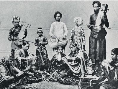 A troupe of Indian show people.