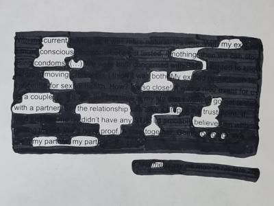 Blackout poetry from Marie Larsson exhibition