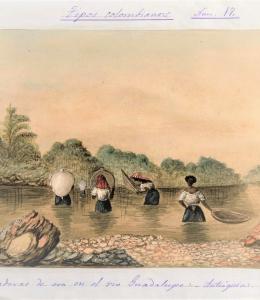 Price Henry, Lavadoras de oro del río Guadalupe, 1852, colección Biblioteca Nacional de Colombia